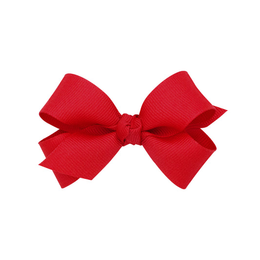 Mini Grosgrain Hair Bow with Center Knot - Red