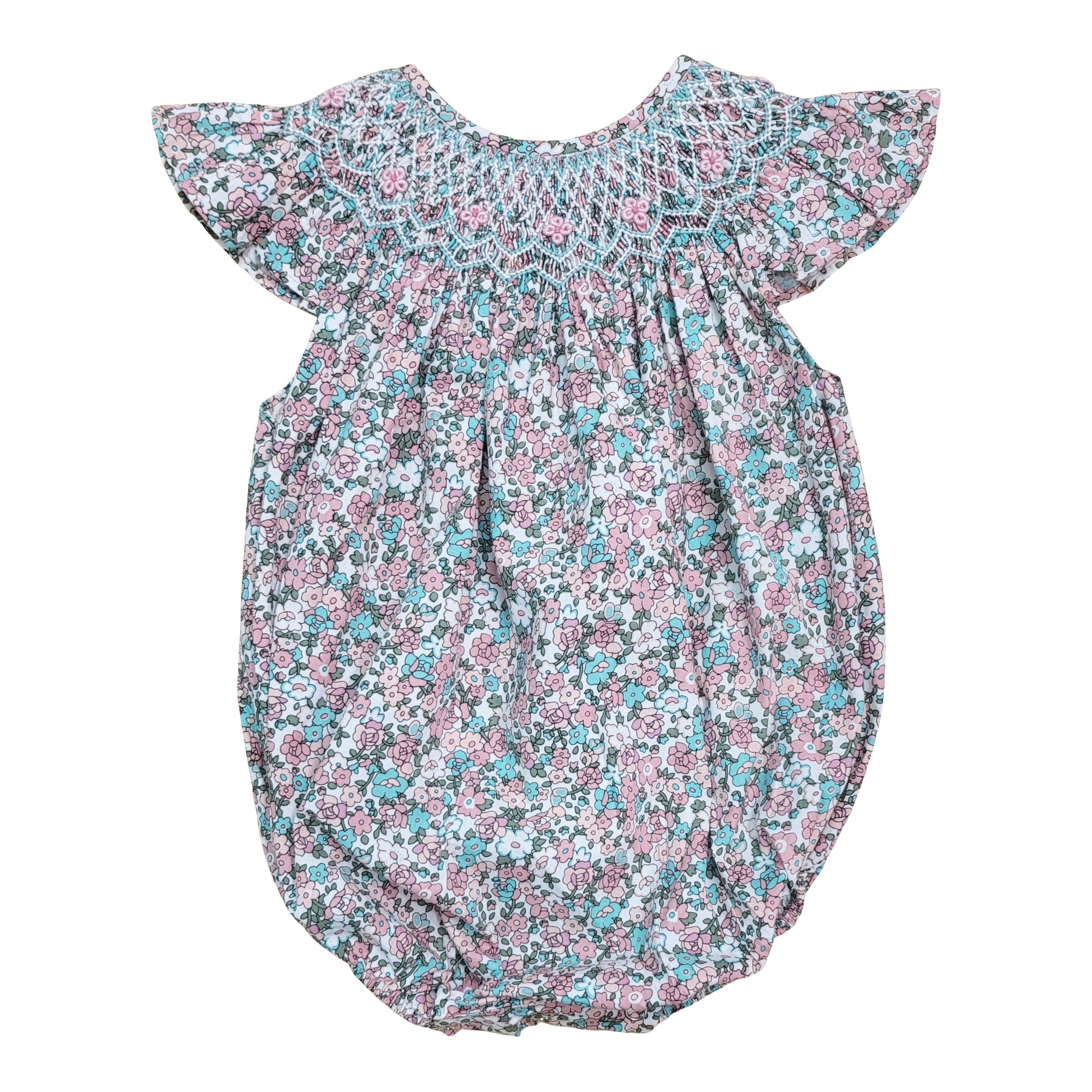 Sweet Dreams Pamela Pink and Mint Floral Smocked Bubble