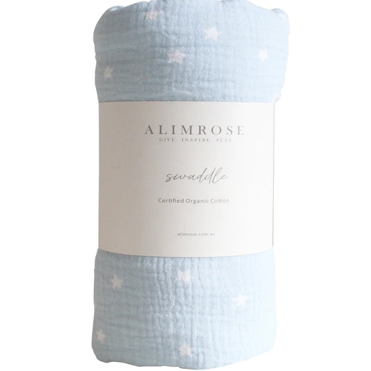 Alimrose Muslin Swaddle- Starry Night Baby Blue