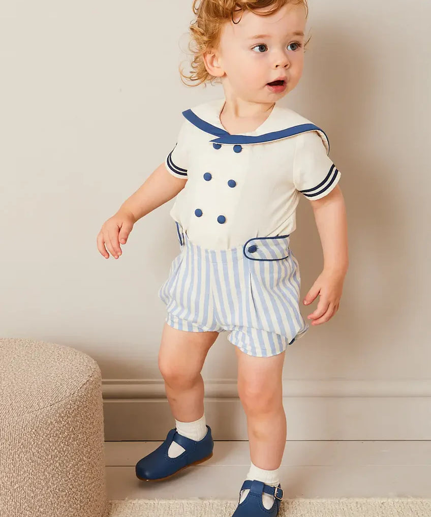 Regency Stripe Mariner Collar Two Piece Set With Bloomers in Blue