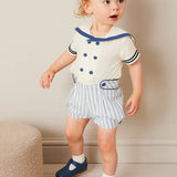 Regency Stripe Mariner Collar Two Piece Set With Bloomers in Blue