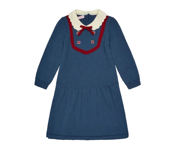 La Coqueta Petrol Blue Madena Girl Merino Knitted Dress