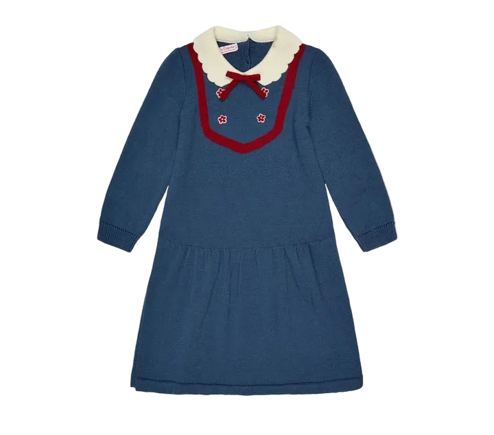 La Coqueta Petrol Blue Madena Girl Merino Knitted Dress