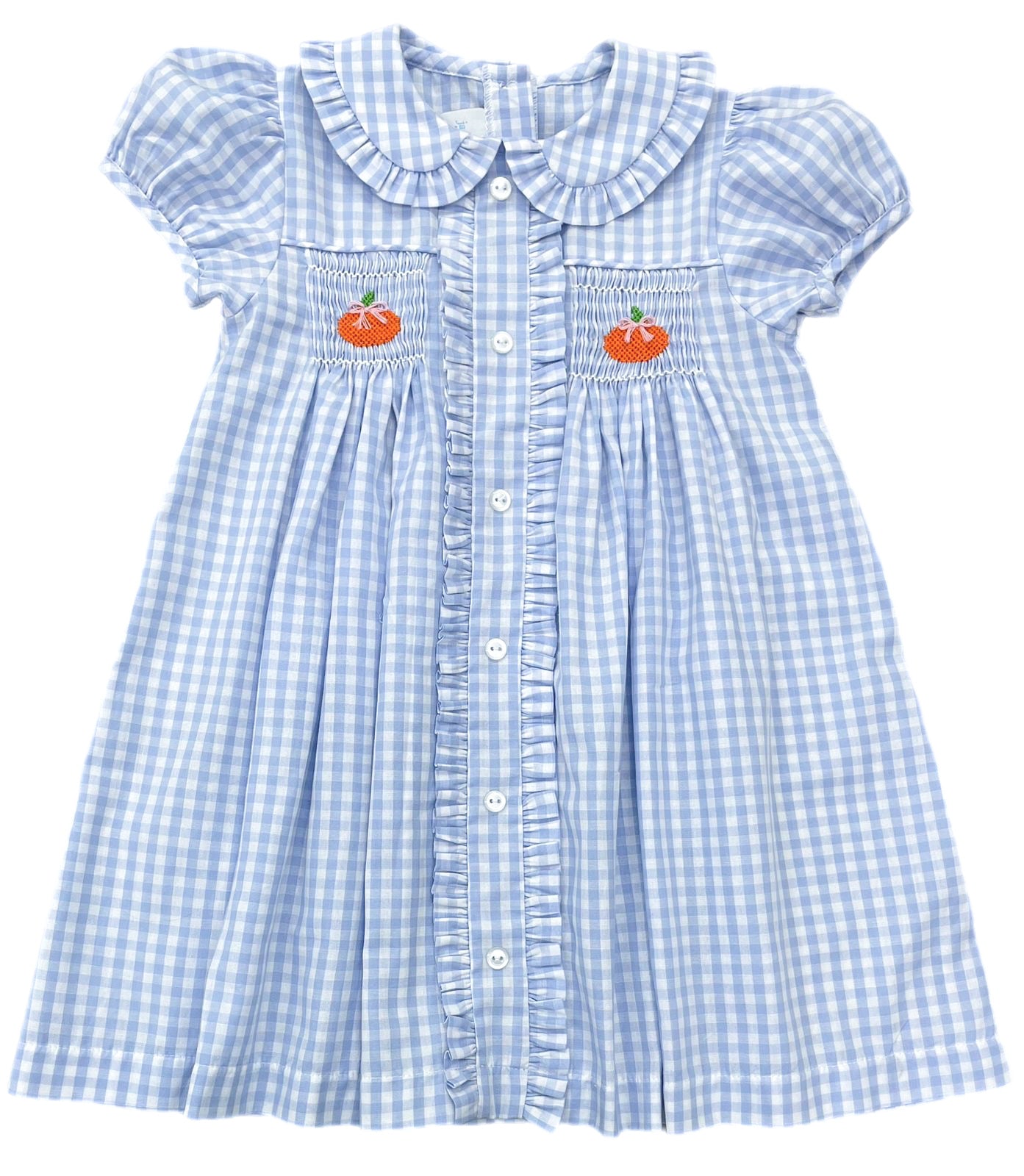 Margaret Blue Gingham Smocked Pumpkin Dress