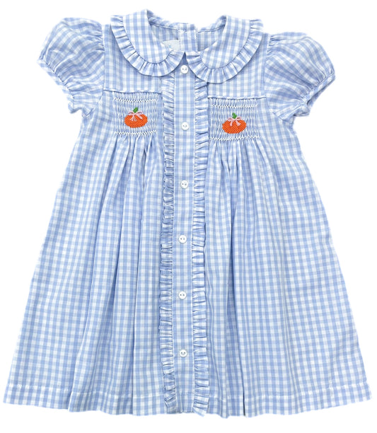 Margaret Blue Gingham Smocked Pumpkin Dress