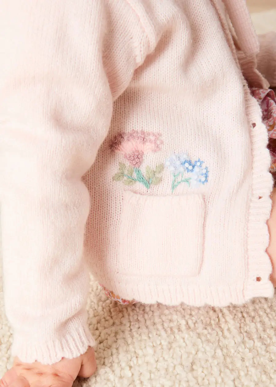Pepa London Wildflower Embroidered Pocket Detail Cardigan in Pink