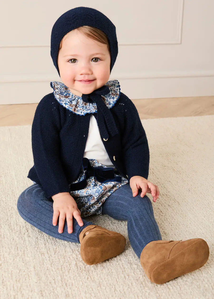 Beatrice Floral Velvet Bow Detail Bloomers in Navy