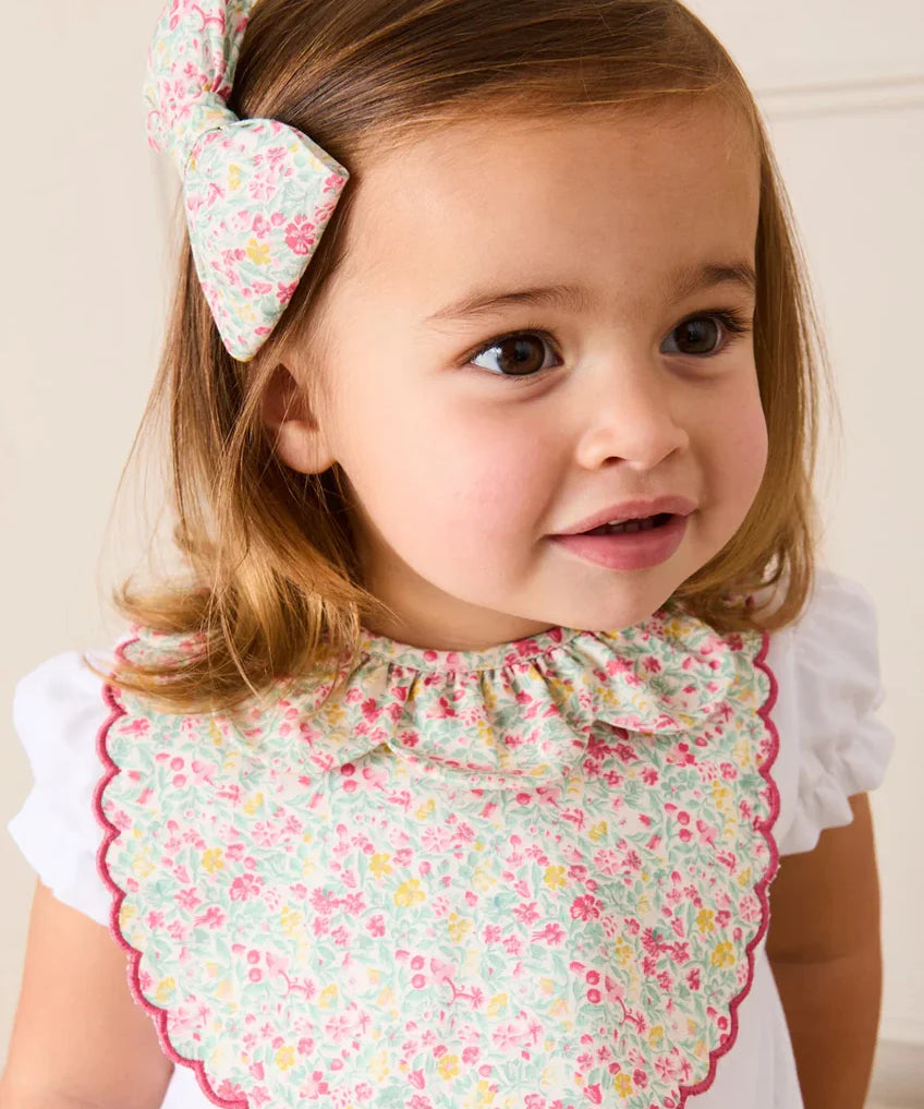 Adelaide Floral Scallop Edge Lined Bib in Pink