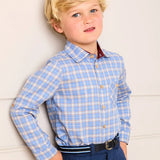 Denby Check Polo Collar Long Sleeve Shirt in Blue
