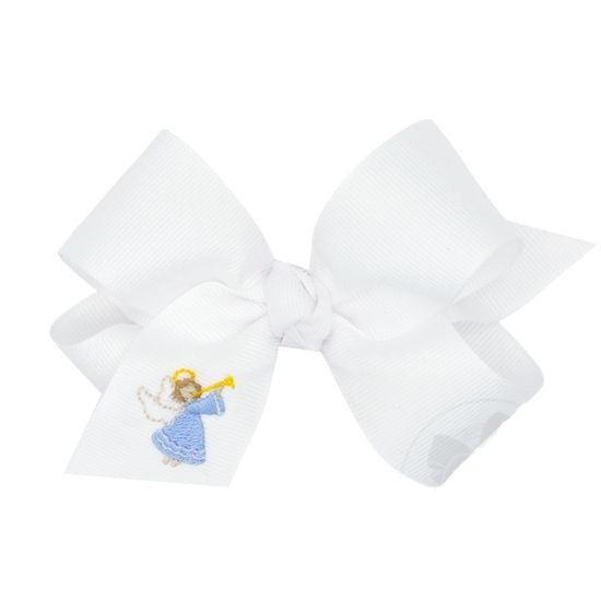 Wee Ones Medium Grosgrain Hair Bow With Angel Embroidery