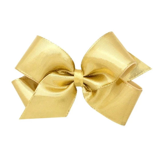 Wee Ones Medium Metallic Overlay Hair Bow- Gold