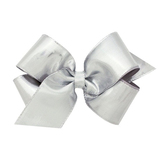 Wee Ones Medium Metallic Overlay Hair Bow- Silver