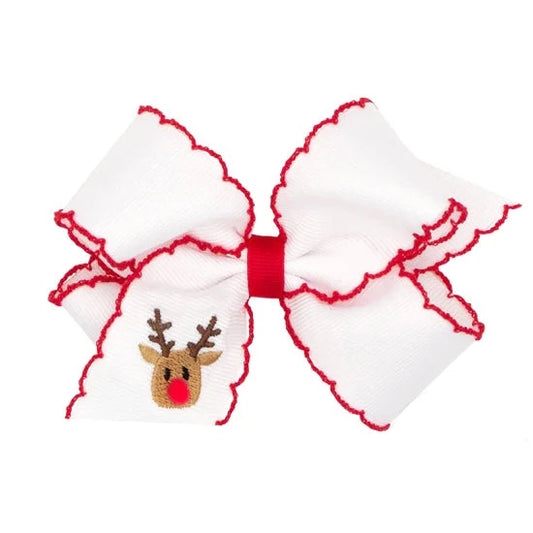 Wee Ones Medium Grosgrain Hair Bow With Moonstitch Edge- Reindeer