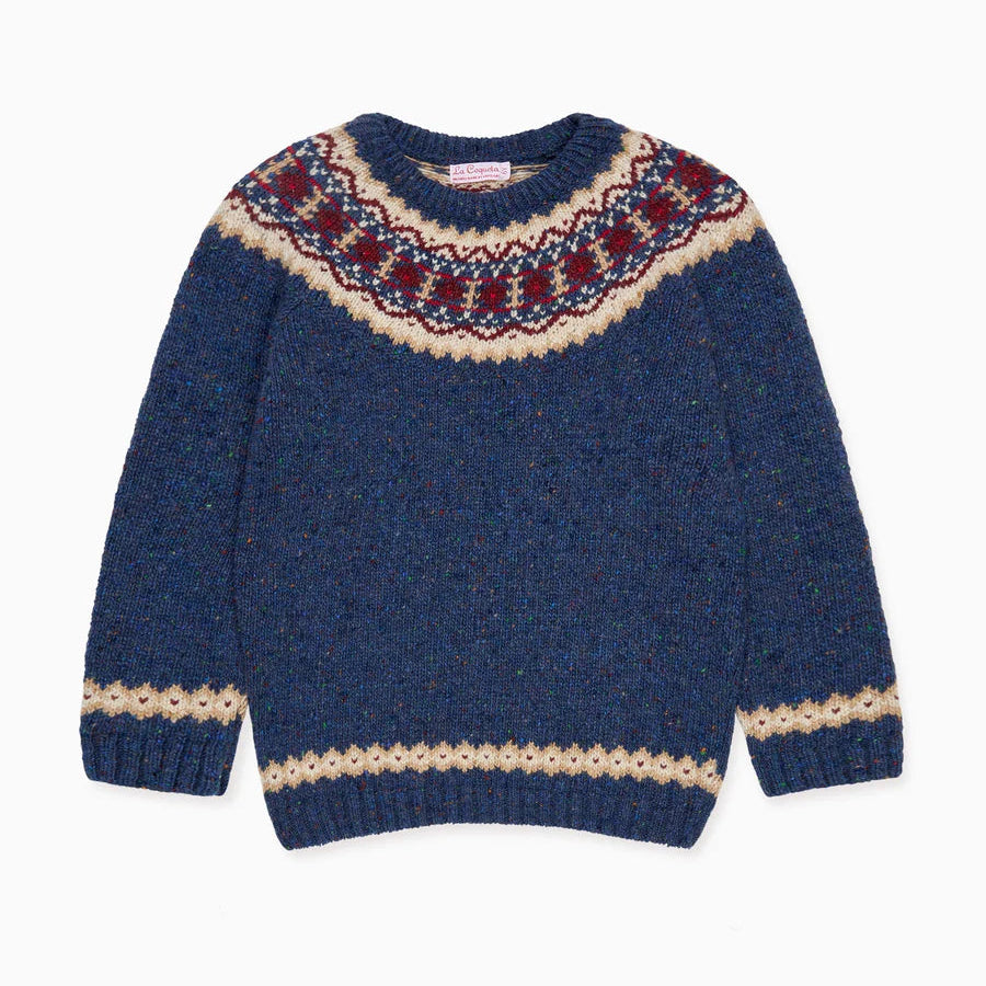 La Coqueta Dark Blue Merino Fair Isle Kids Sweater