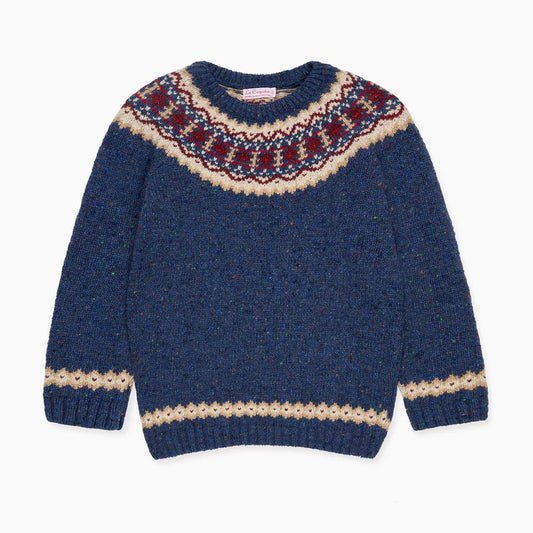 La Coqueta Dark Blue Merino Fair Isle Kids Sweater