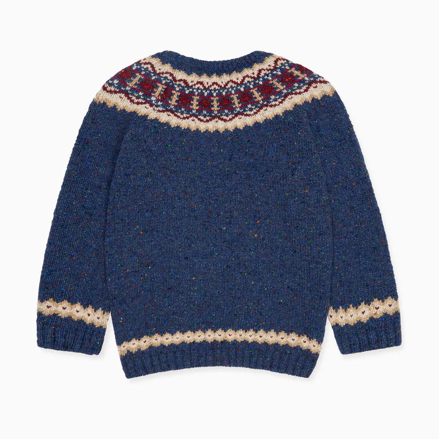 La Coqueta Dark Blue Merino Fair Isle Kids Sweater Jumper