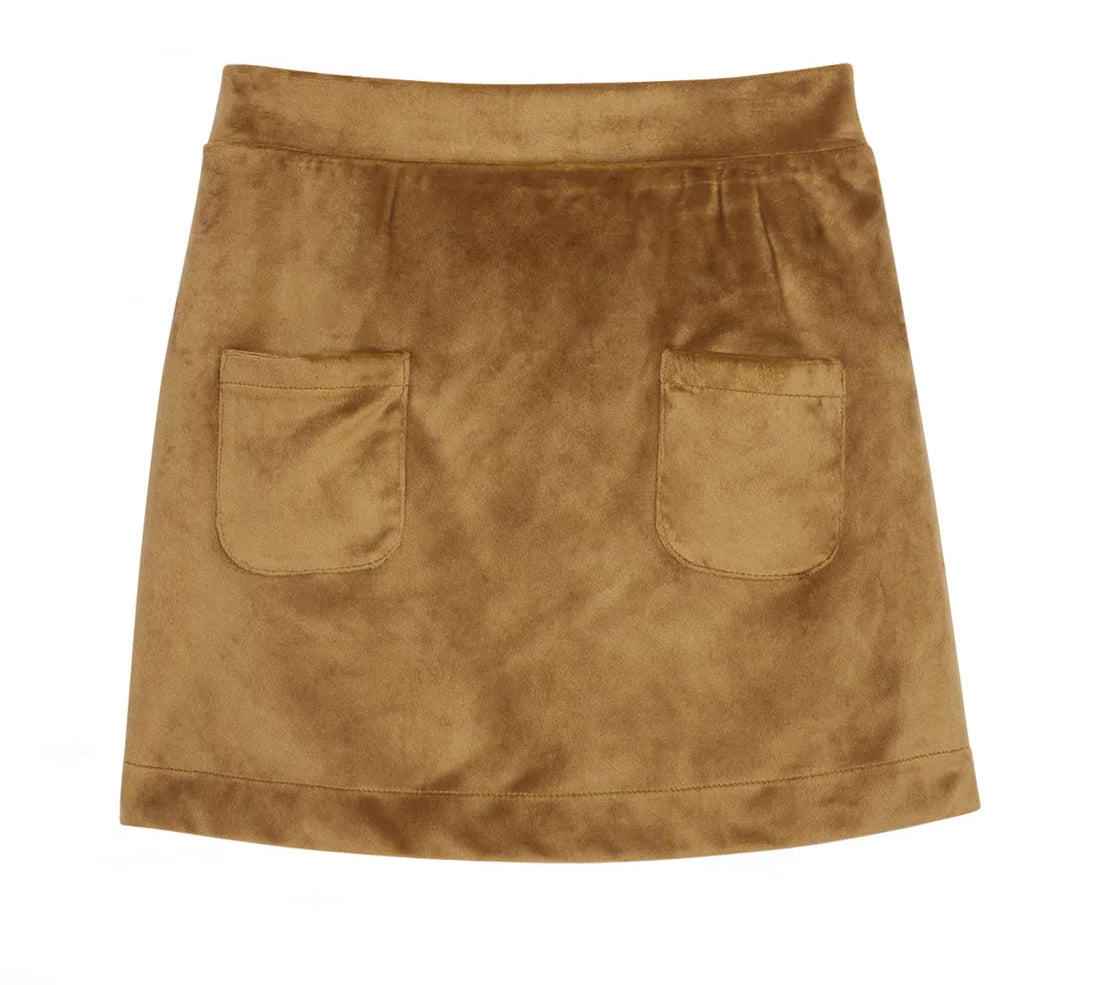 Bisby Mini Skort- Brown Faux Suede