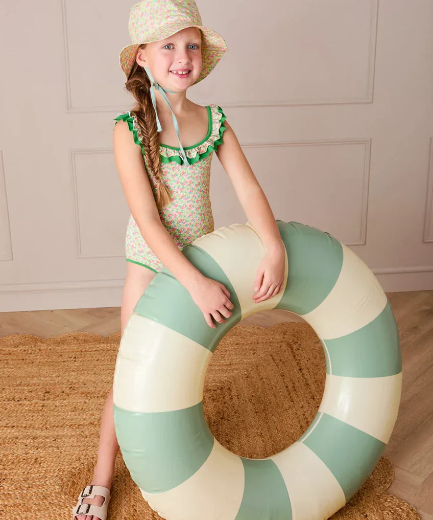 Annie Apple Print Ruffle Detail Swimsuit in Green