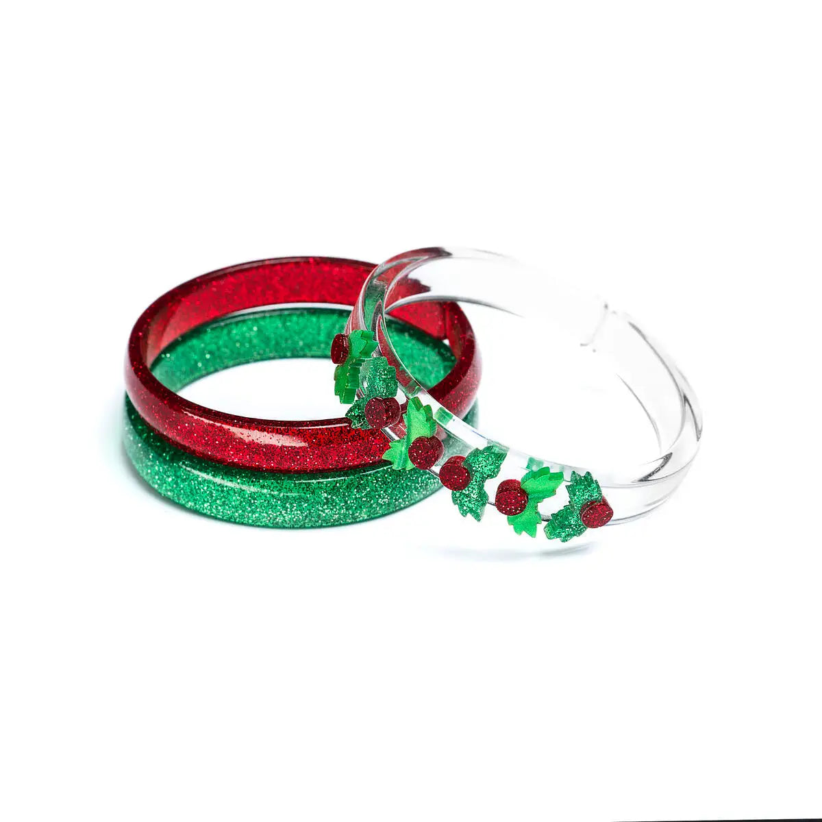 Lilies & Roses Mistletoe Pearlized Glitter Green Bangles Set