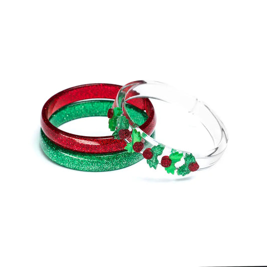 Lilies & Roses Mistletoe Pearlized Glitter Green Bangles Set