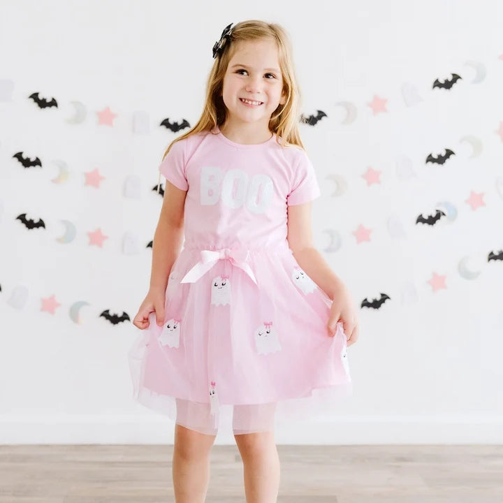 Boo Sequin Patch Short Sleeve Tutu Dress