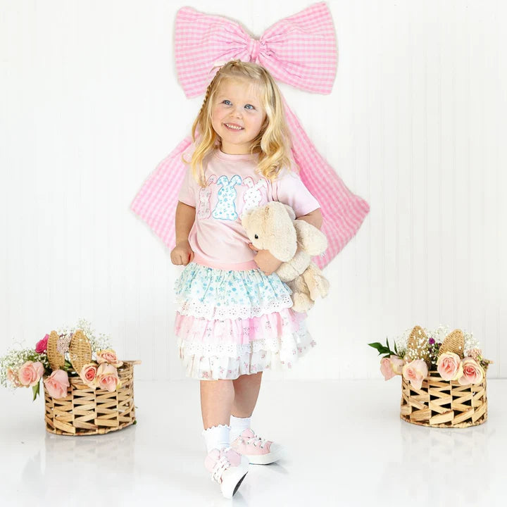 Sweet Wink Floral Bunny Patch Easter Short Sleeve T-Shirt - Ballet