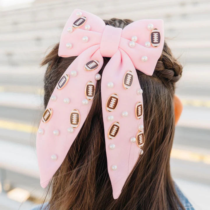 Sweet Wink Football Pearl Bow Clip