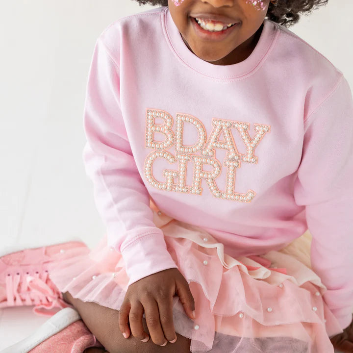 BDay Girl Pearl Patch Sweatshirt- Ballet