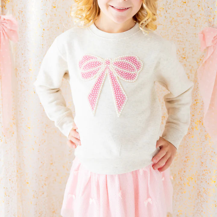 Pearl Bow Patch Sweatshirt- Natural