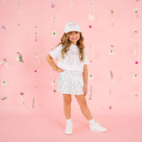 Sky Blue Floral Bow Patch Hat - White
