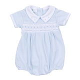 Magnolia Baby Landry Smocked Bubble- Blue