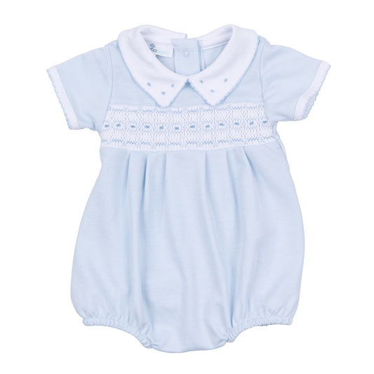 Magnolia Baby Landry Smocked Bubble- Blue