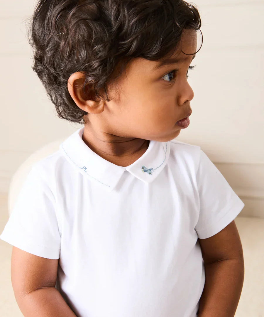 Pepa London Plane Embroidery Short Sleeve Bodysuit in White