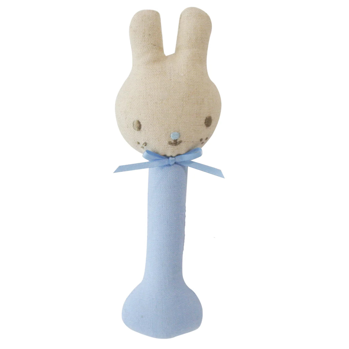 Alimrose Linen Bunny Stick Rattle- Blue