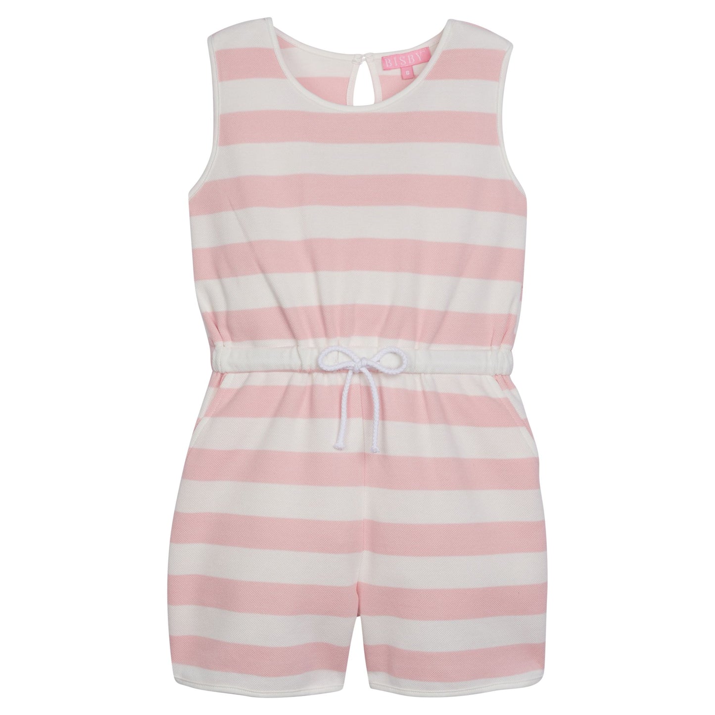 BISBY Rugby Romper- Pink and White Stripe