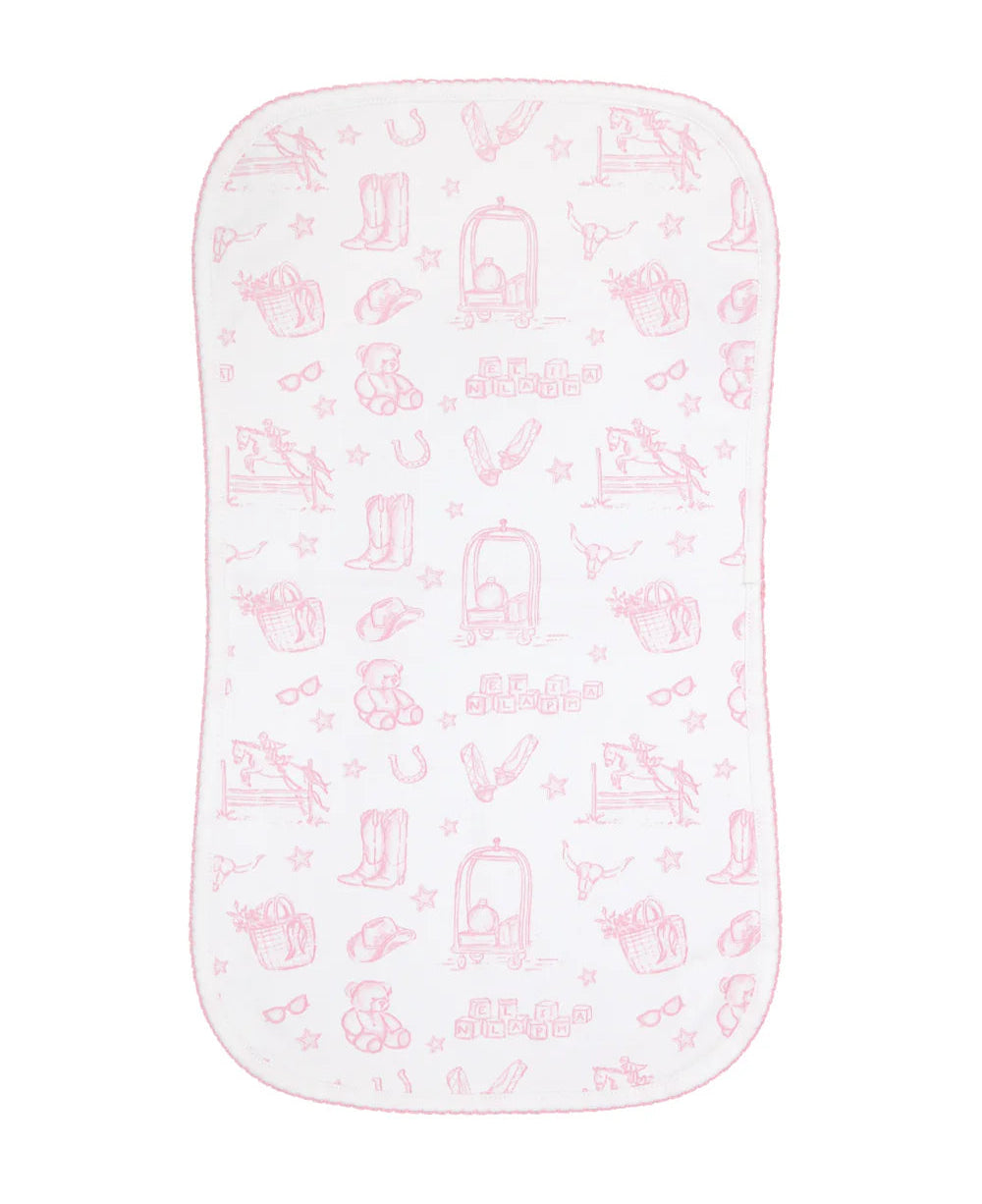 Nellapima Pink Lone Star Toile Burp Cloth