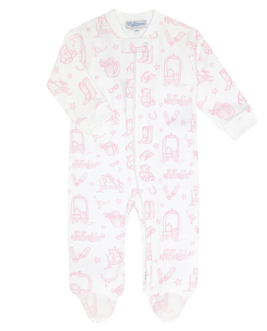 Pink Lone Star Toile Zipper Footie