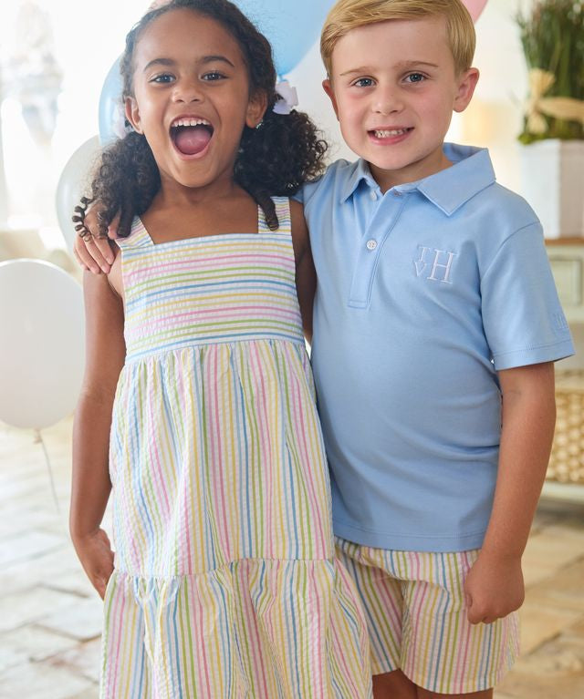 Georgia Dress- Rainbow Seersucker Stripe
