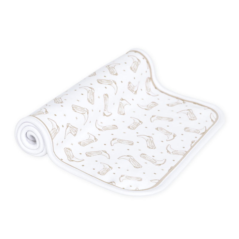 Magnolia Baby Darling Cowboy Boots Printed Burp Cloth- Ivory