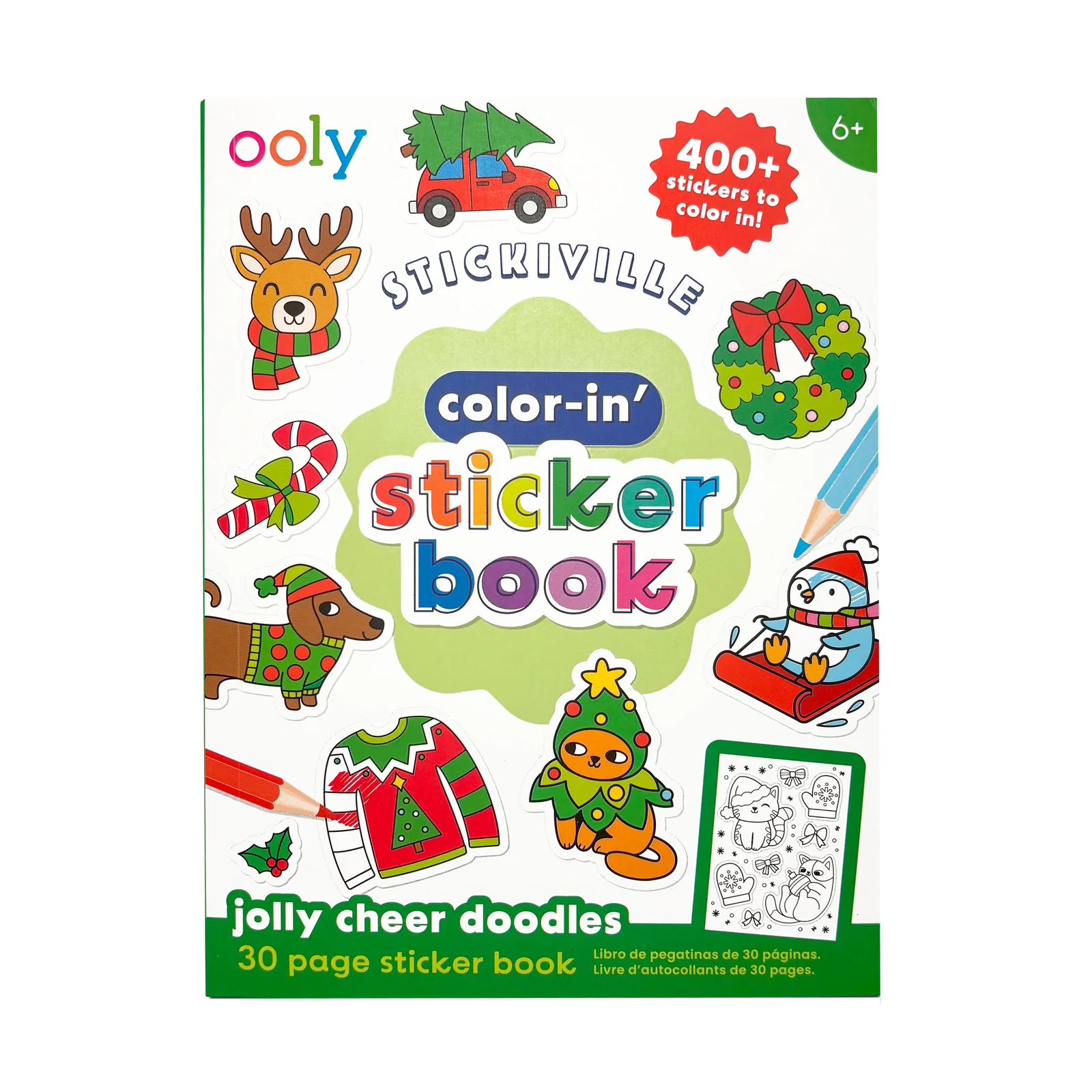 OOLY Color-In' Sticker Book- Jolly Cheer Doodles
