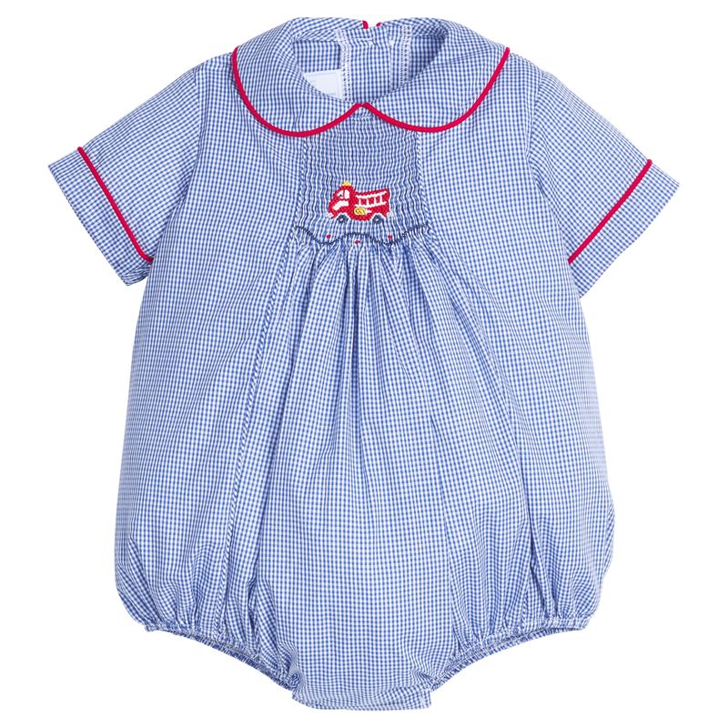 Little English Chest Smocked Bubble- Fire Truck