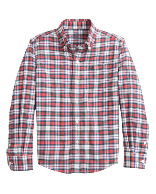 Southern Tide MacDuff Tartan Sport Shirt- Crab Red
