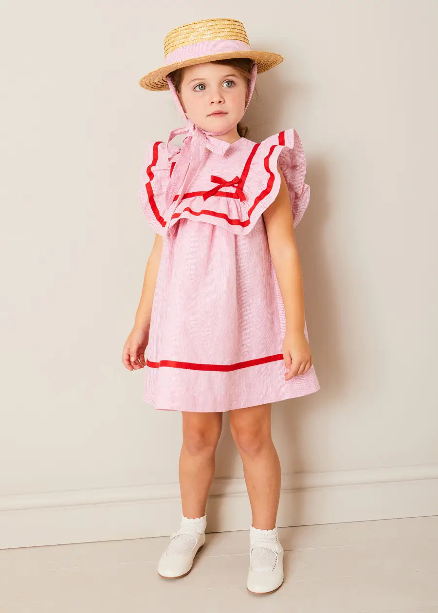 Pepa London Red Striped Ruffle Bib Sleeveless Dress