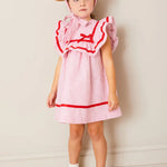 Pepa London Red Striped Ruffle Bib Sleeveless Dress