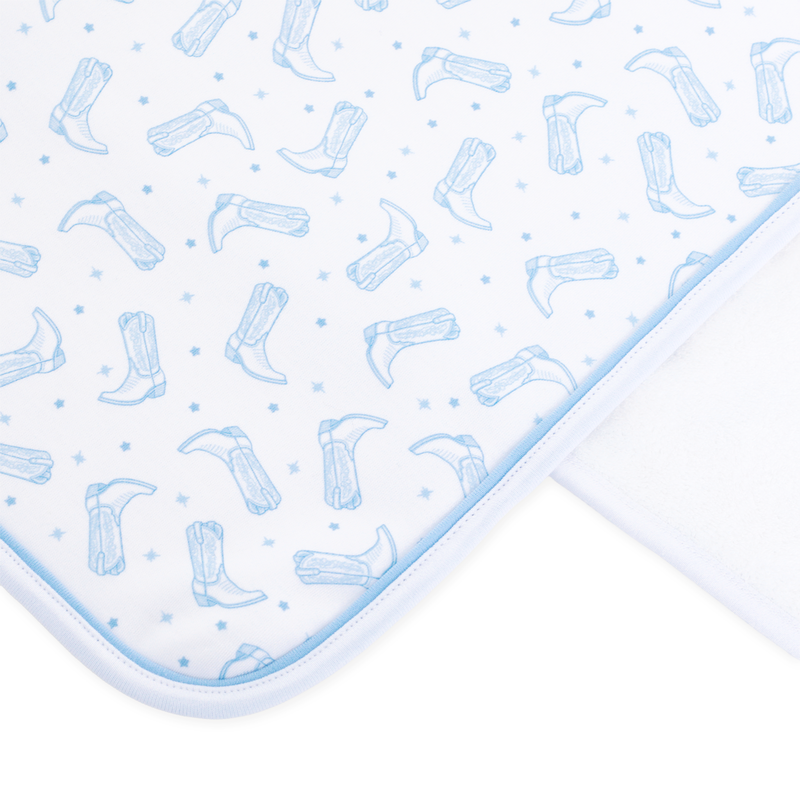 Magnolia Baby Darling Cowboy Boots Printed Burp Cloth- Light Blue