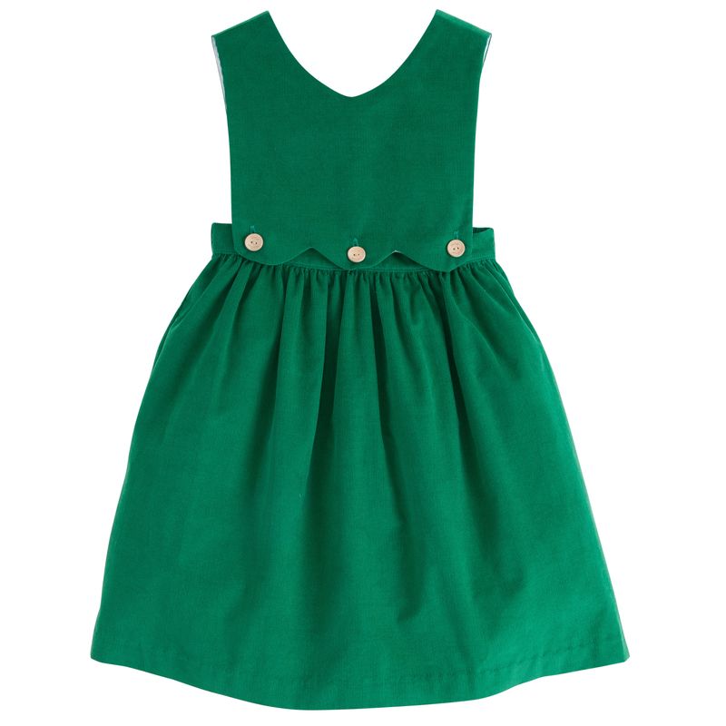 Little English Button Panel Jumper- Evergreen Corduroy