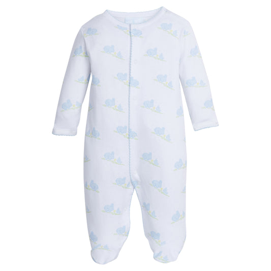 Little English Printed Footie - Blue Bunnies