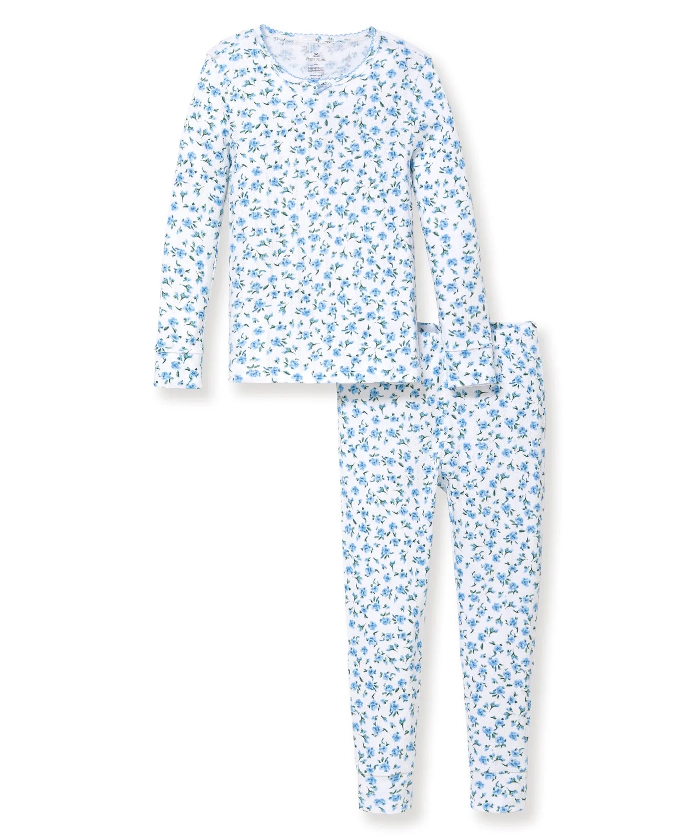 Petite Plume Blue Floral Pointelle Snug Fit Pajamas