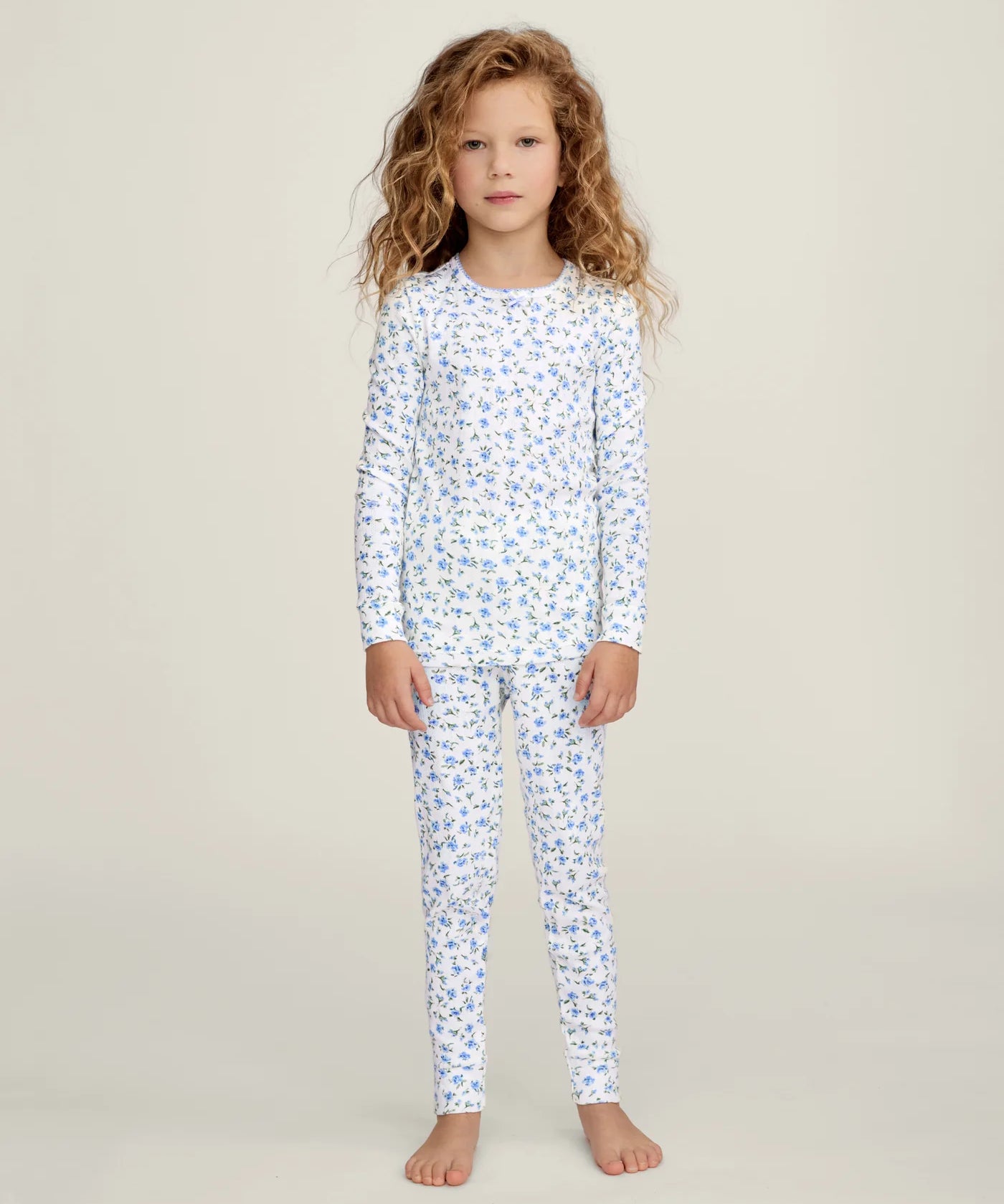 Petite Plume Blue Floral Pointelle Snug Fit Pajamas