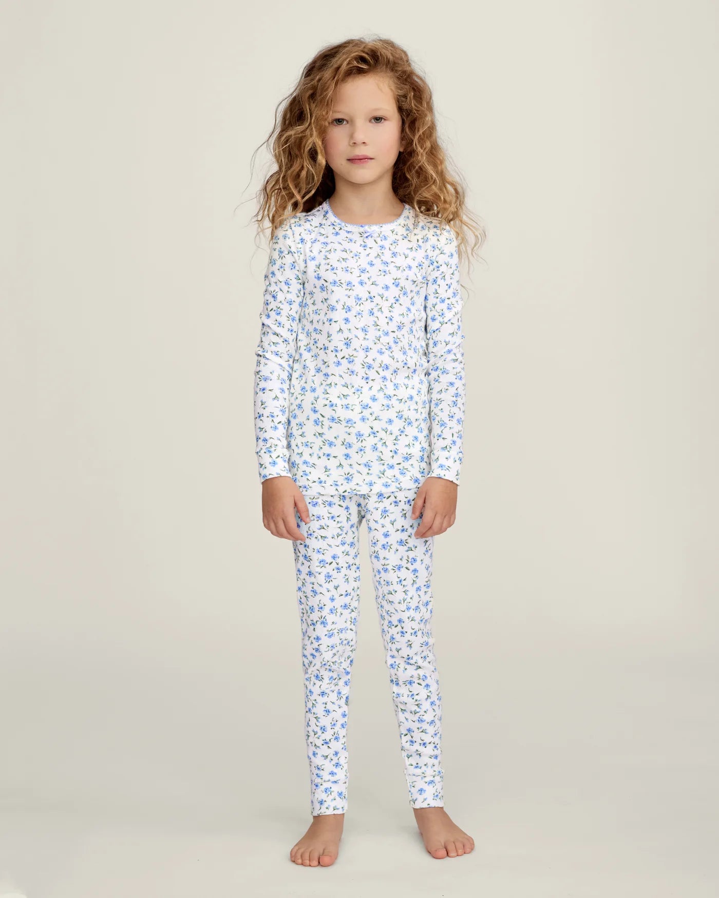 Petite Plume Blue Floral Pointelle Snug Fit Pajamas